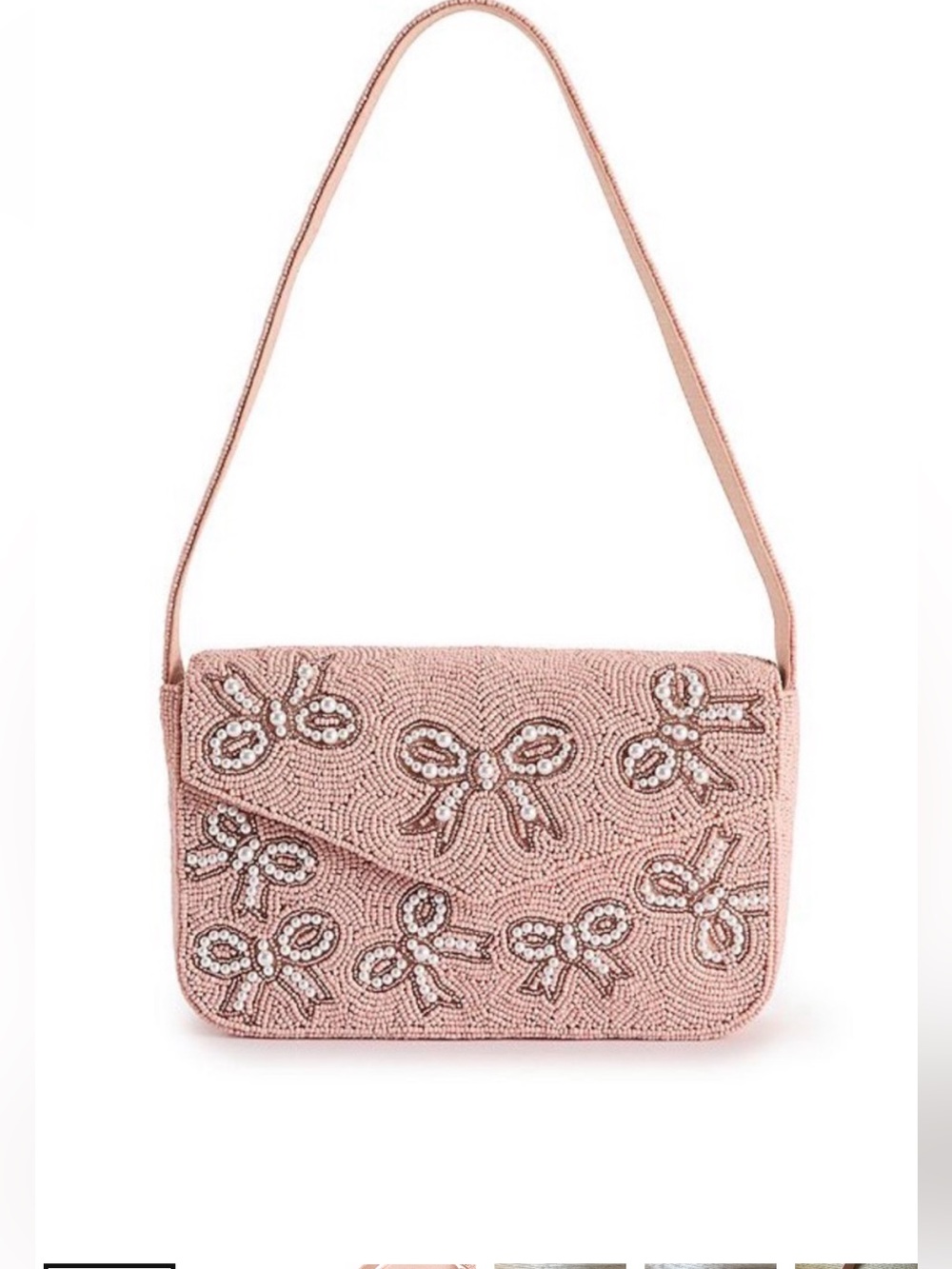 LC Lauren Conrad viral Pink Beaded Bow-Embellished Flap Shoulder Bag
